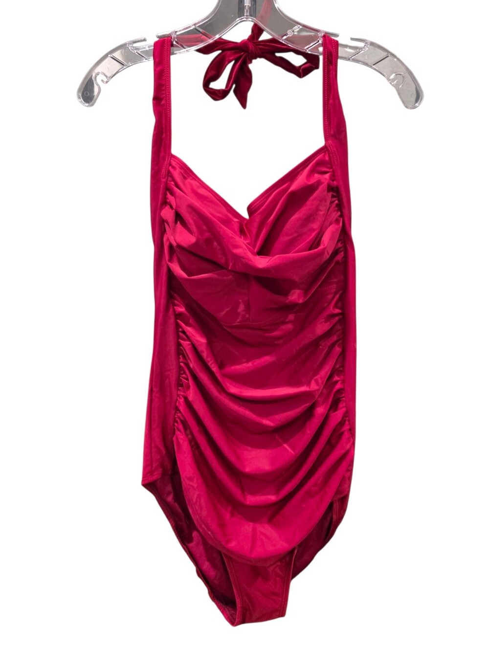 Smismivo Ruched Halter One-Piece Swimsuit in Deep Wine Red Size Large